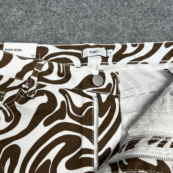 Rue21 Jeans Womens Plus 1X Brown White Denim Skate Straight Leg Wavy Stretch New - Picture 4 of 12